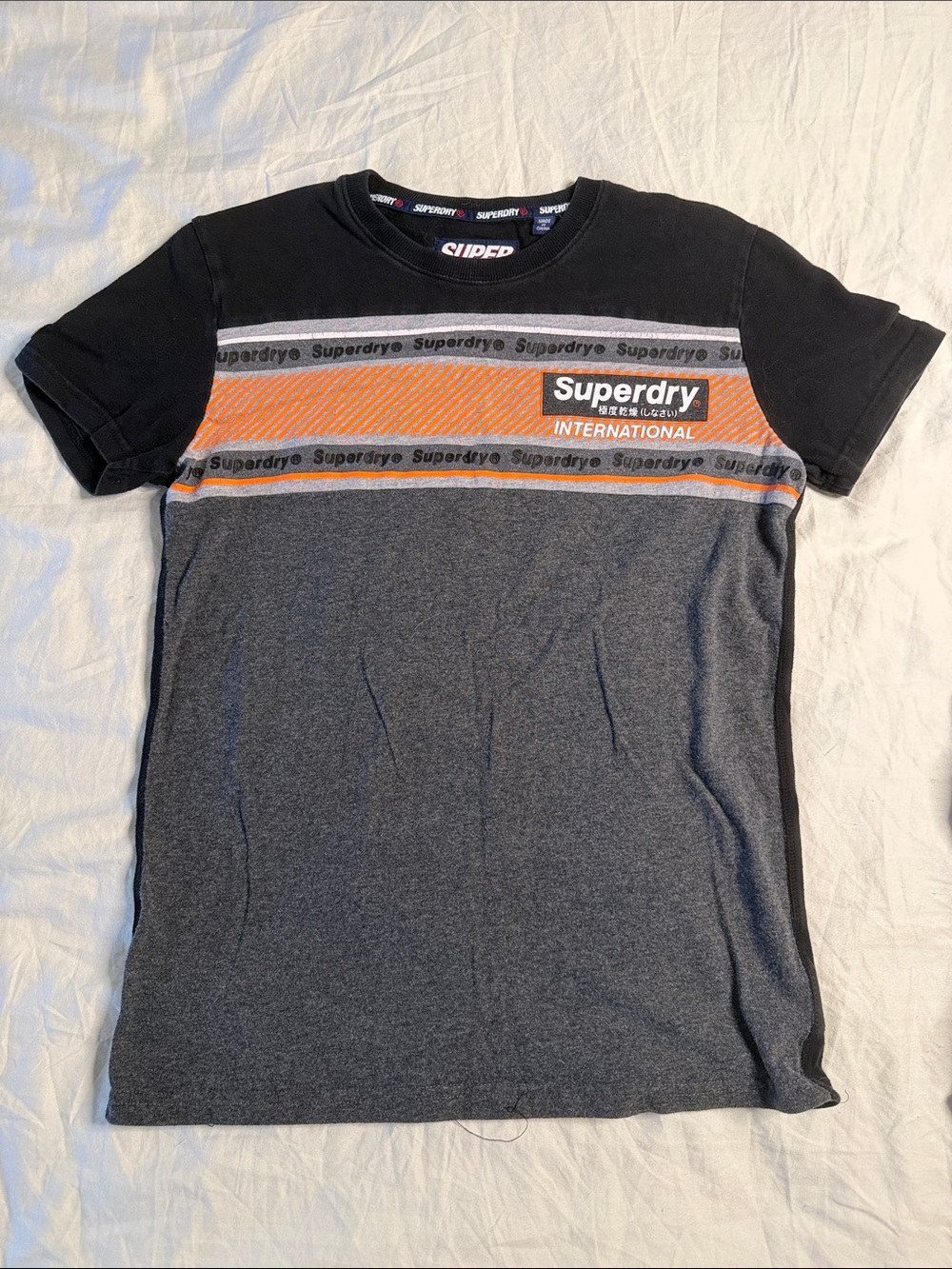 Superdry Men's Black, Gray & Orange Stripe Logo Tee